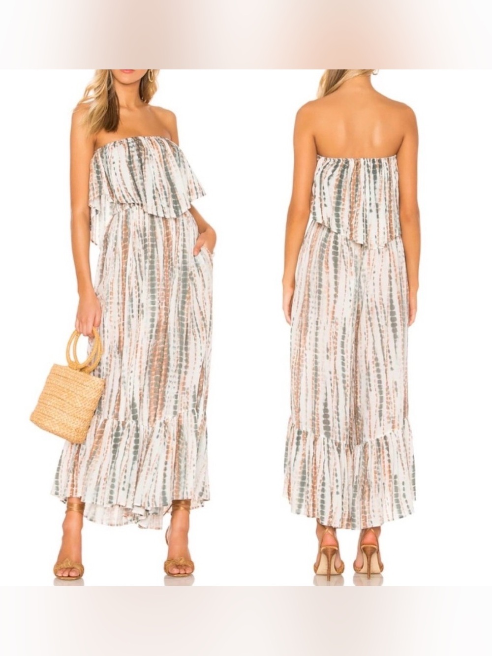 Free People Summer Vibes Tie Dye Bohemian Ruffle Jumpsuit Strapless Casual Small